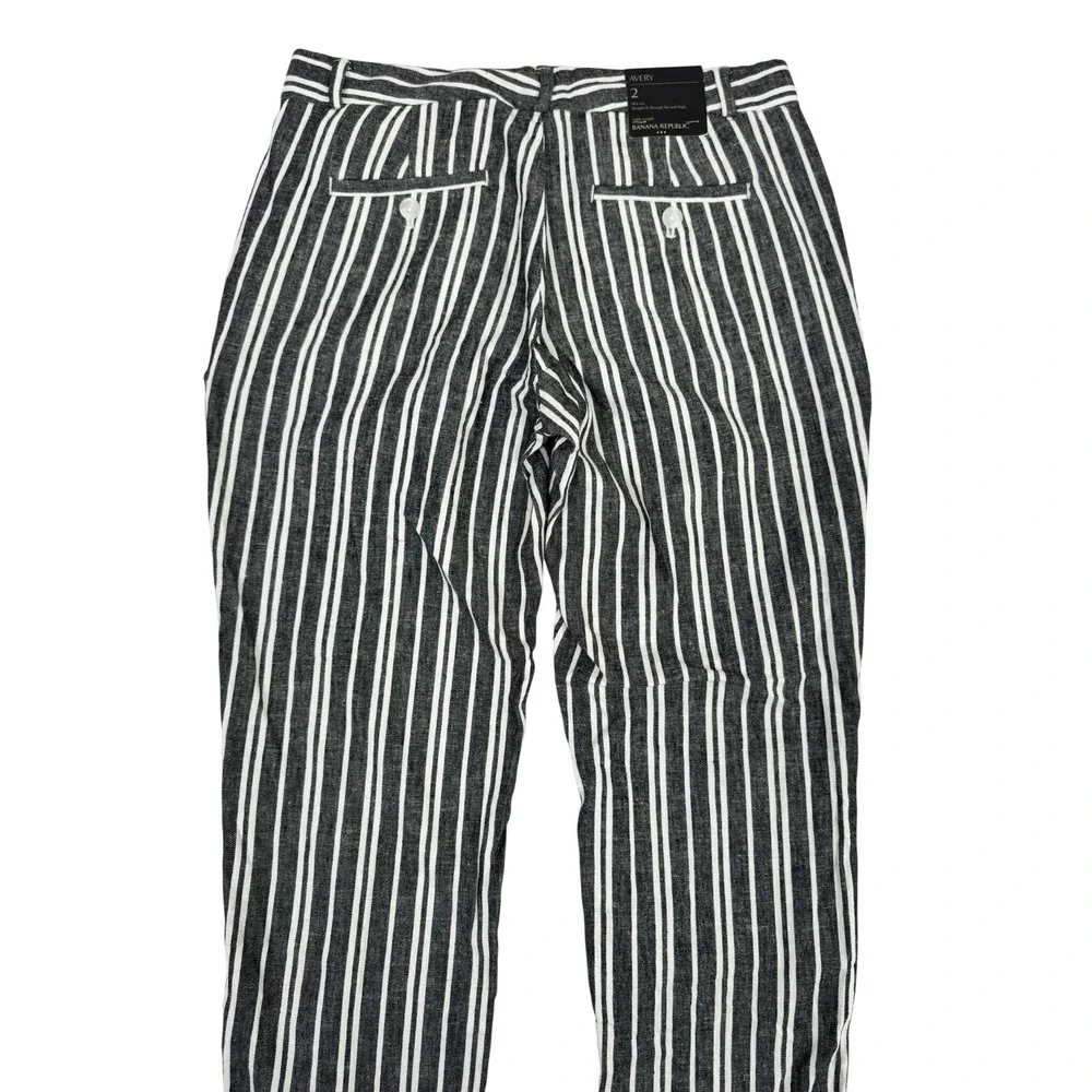 Banana Republic Avery Linen Blend Striped Ankle Pants Size 2 NWT Gray White